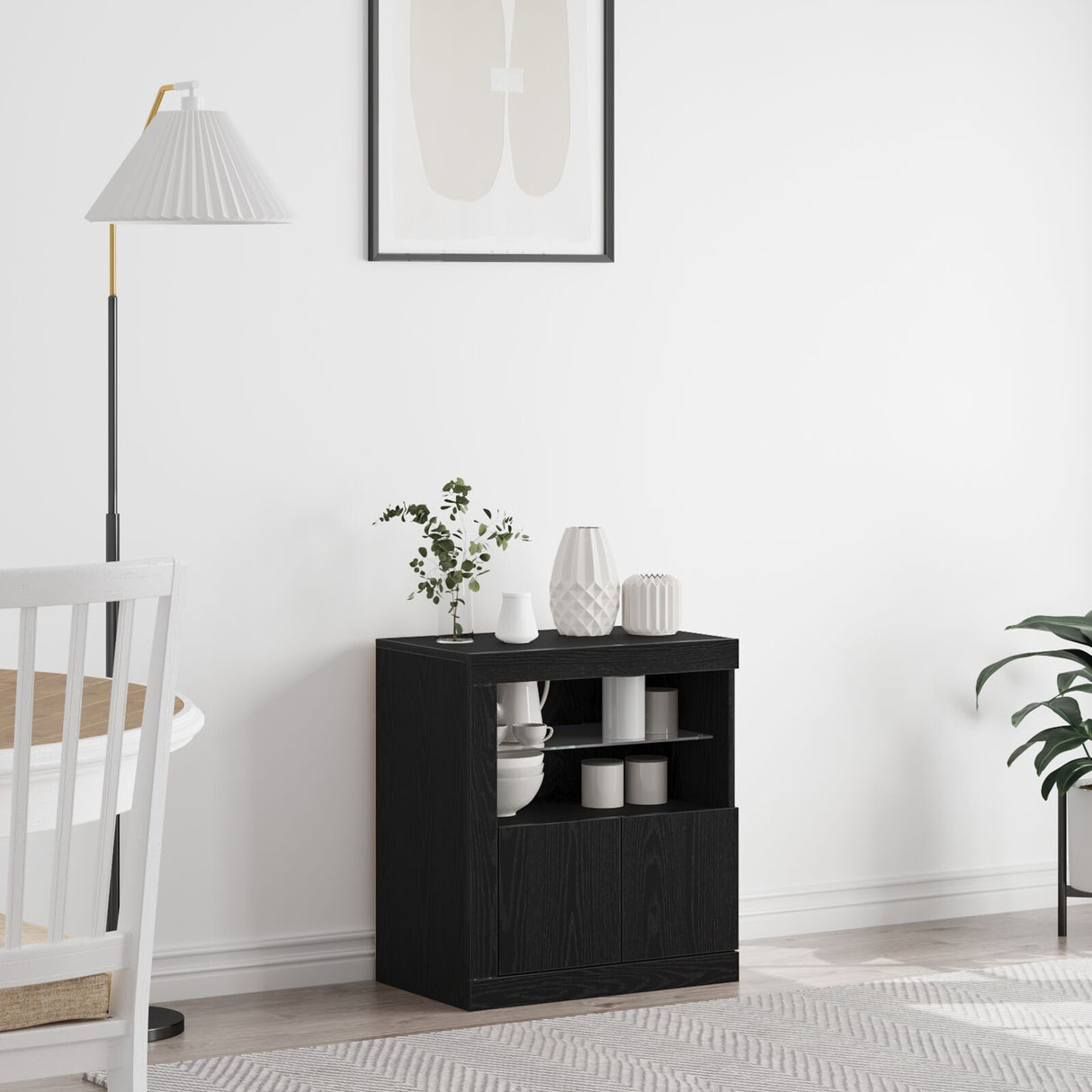 Sideboard With Led Lights Black Oak 60,5X37X67 Cm