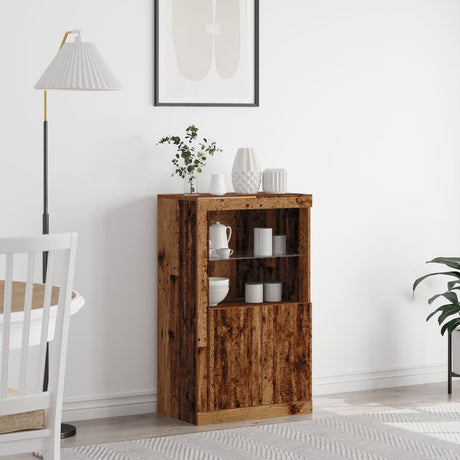 Sideboard With Led Lights Old Wood 60,5X37X100 Cm