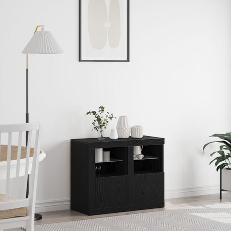 Side Cabinets With Led Lights 2 Pcs Black Oak 41X37X67 Cm