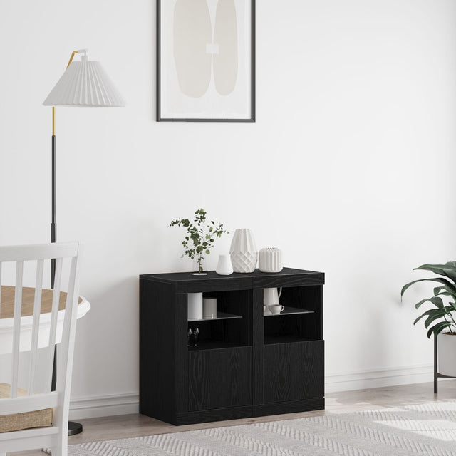 Side Cabinets With Led Lights 2 Pcs Black Oak 41X37X67 Cm