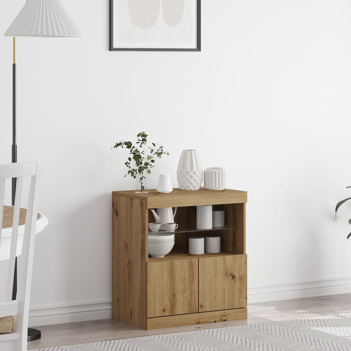 Sideboard With Led Lights Artisan Oak 60X37X67 Cm