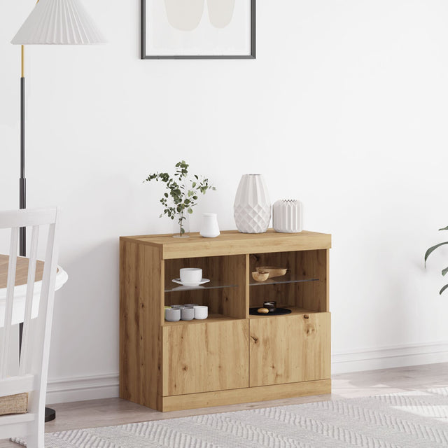 Sideboard With Led Lights Artisan Oak 81X37X67 Cm