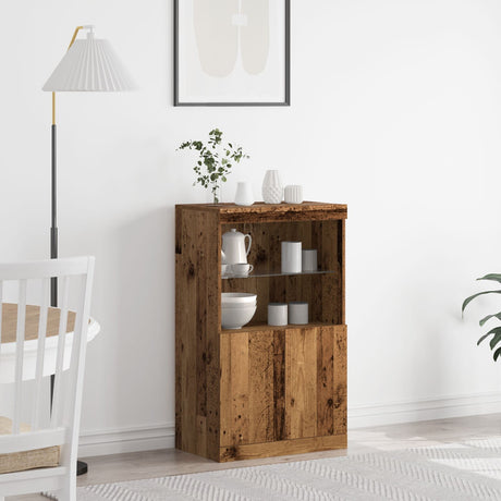 Sideboard With Led Lights Old Wood 60X37X100 Cm