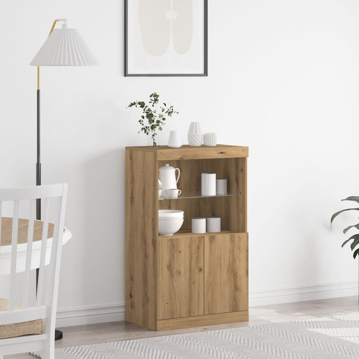 Sideboard With Led Lights Artisan Oak 60X37X100 Cm
