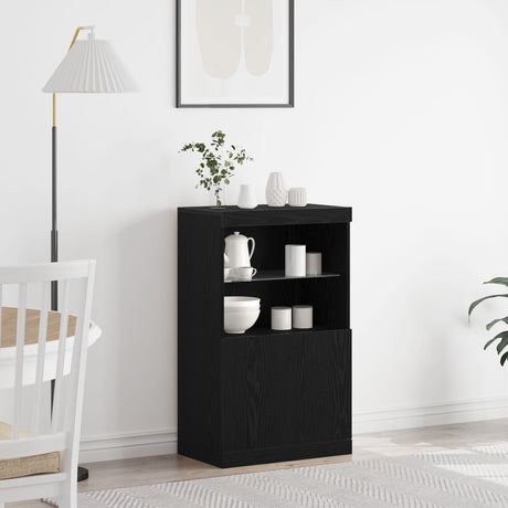 Sideboard With Led Lights Black Oak 60X37X100 Cm