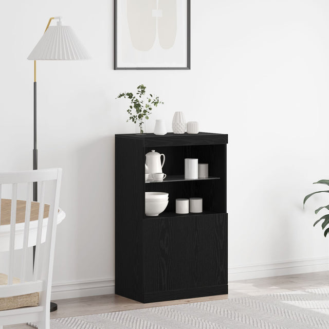 Sideboard With Led Lights Black Oak 60X37X100 Cm
