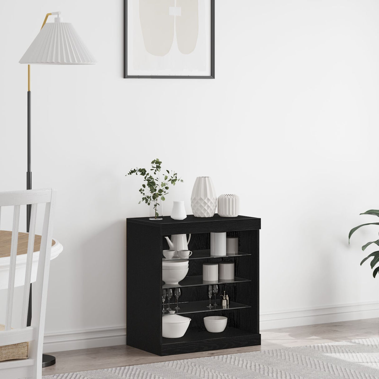 Sideboard With Led Lights Black Oak 60,5X37X67 Cm