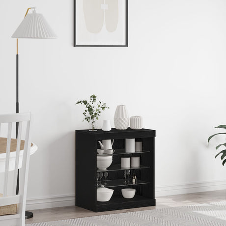Sideboard With Led Lights Black Oak 60,5X37X67 Cm