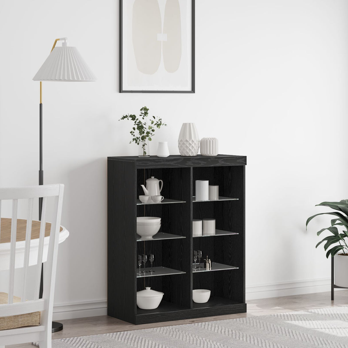 Sideboard With Led Lights Black Oak 41X37X100 Cm