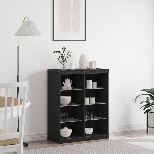 Sideboard With Led Lights Black Oak 41X37X100 Cm