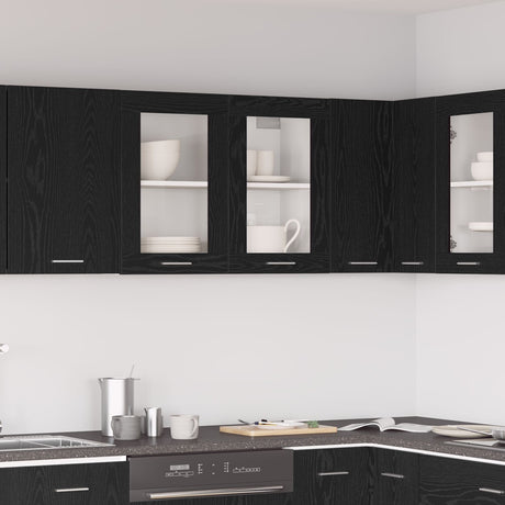 Black Oak Hanging Glass Cabinet 80X31X60 Cm Made From Engineered Wood