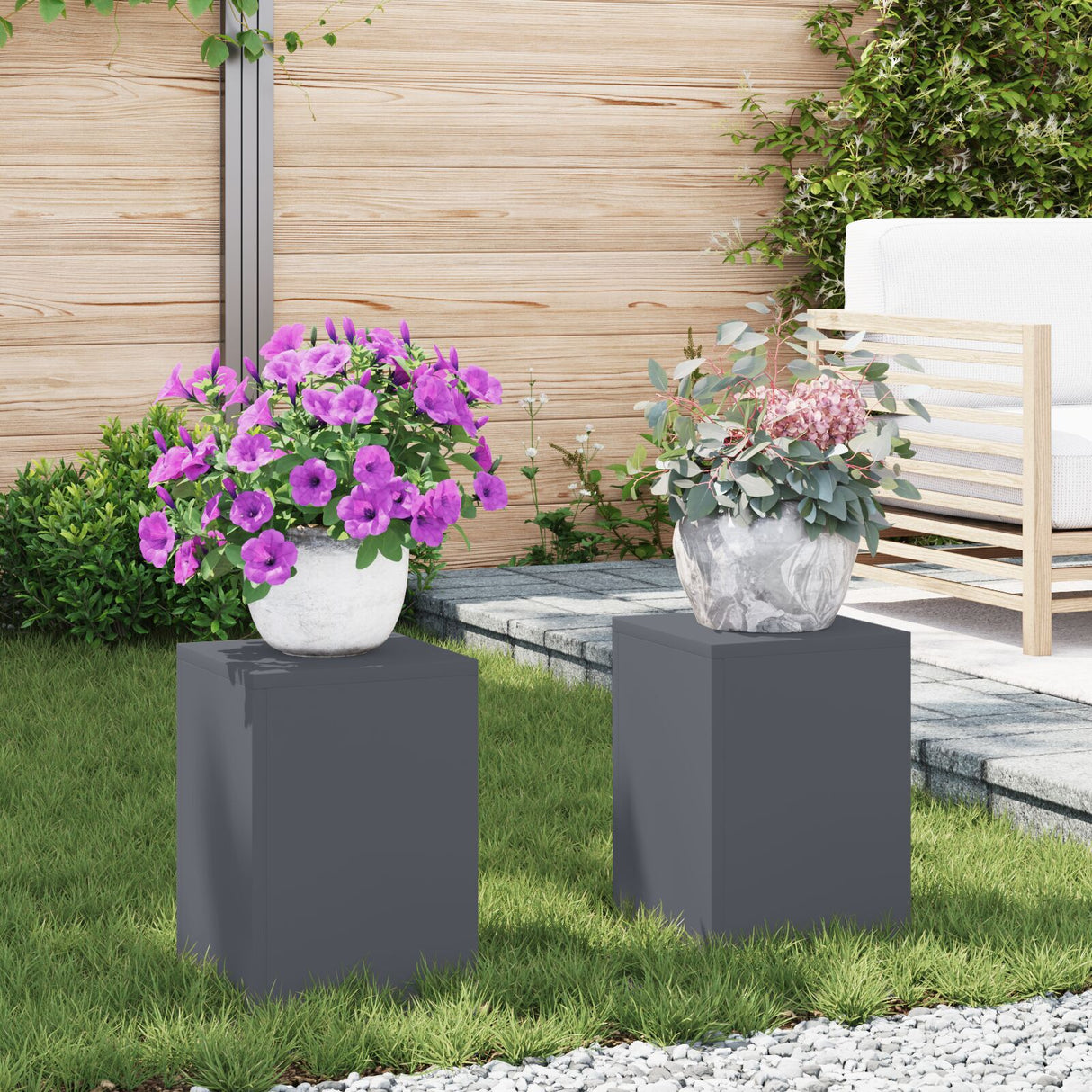 Outdoor Plant Stands Pillar 2 Pcs 24X24X35 Cm Steel