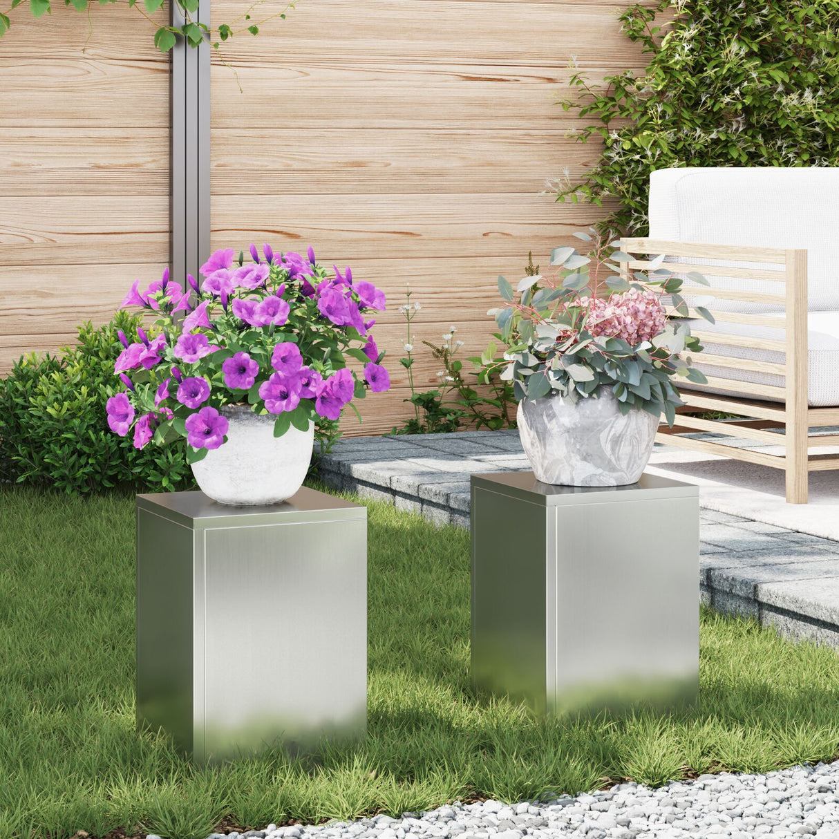 Outdoor Plant Stands Pillar 2 Pcs 24X24X35 Cm Steel