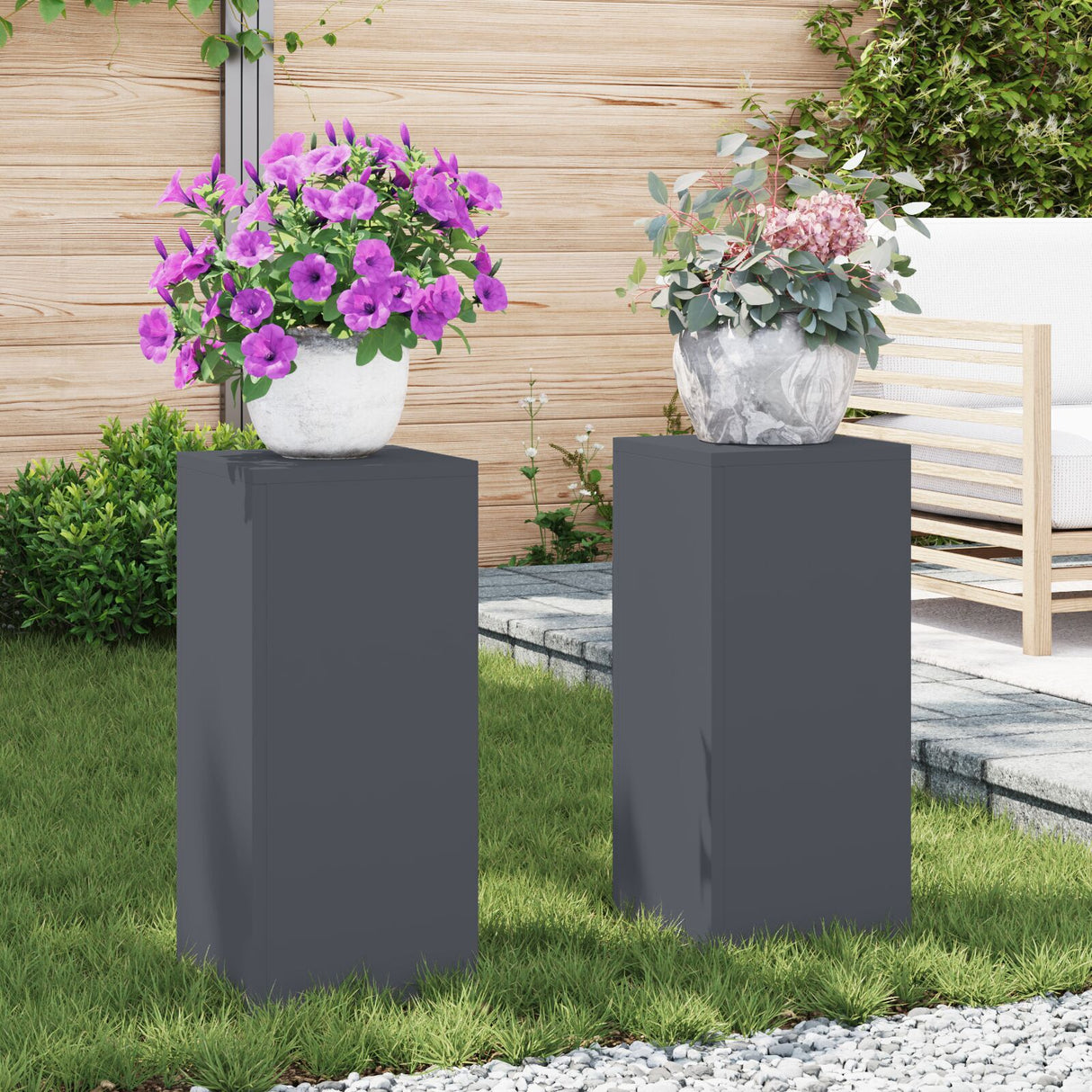 Outdoor Plant Stands Pillar 2 Pcs 24X24X35 Cm Steel