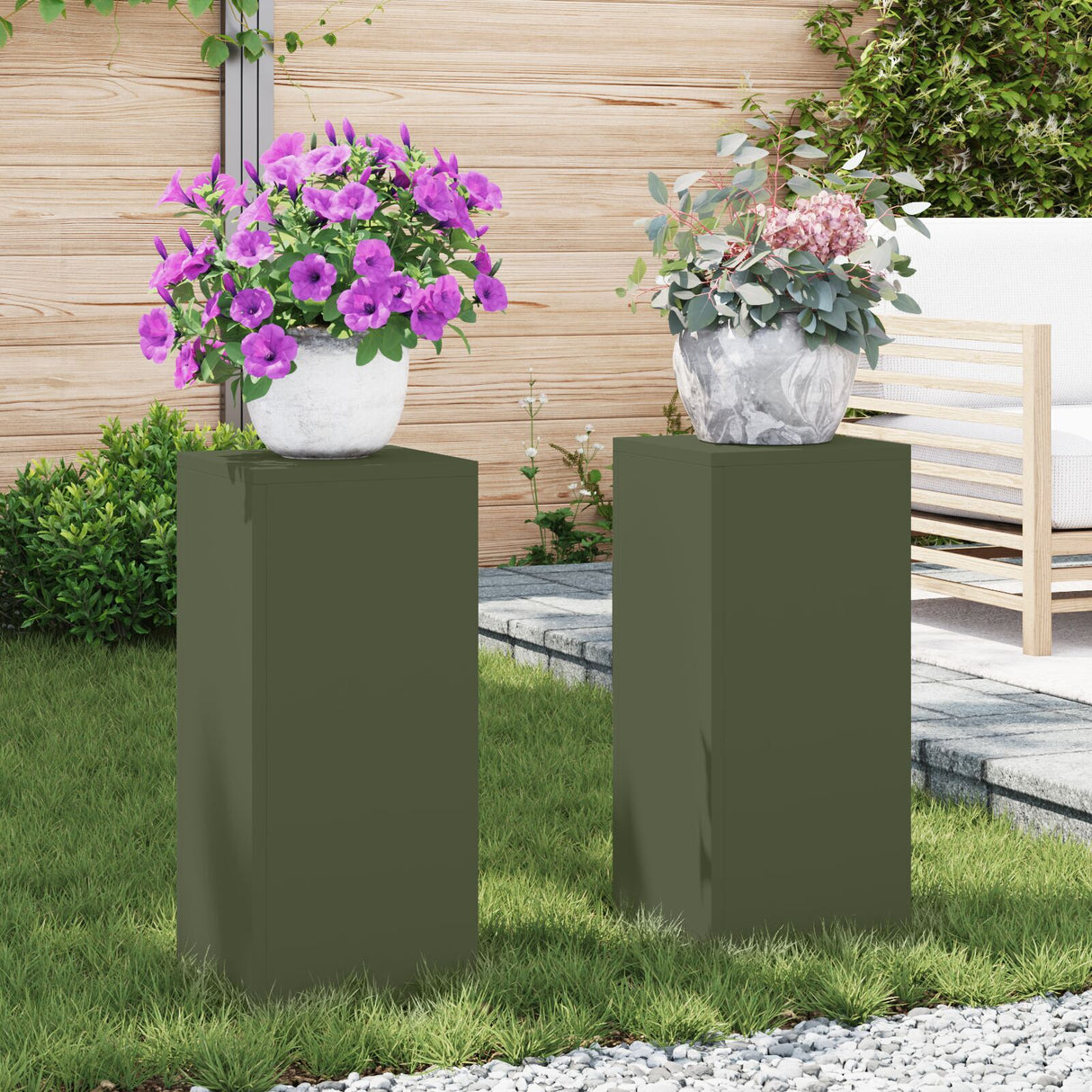 Outdoor Plant Stands Pillar 2 Pcs 24X24X35 Cm Steel
