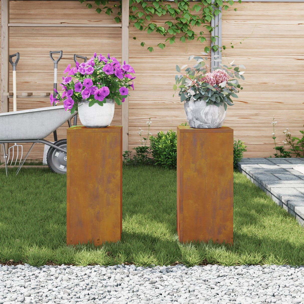 Outdoor Plant Stands Pillar 2 Pcs 24X24X35 Cm Steel