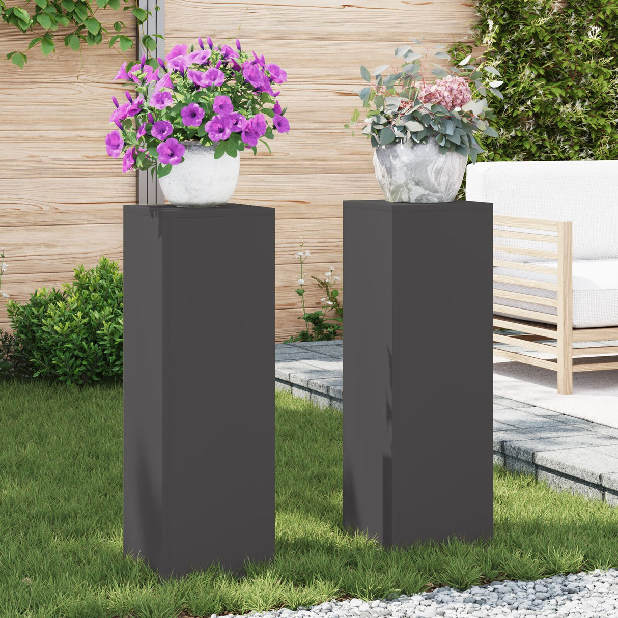 Outdoor Plant Stands Pillar 2 Pcs 24X24X35 Cm Steel