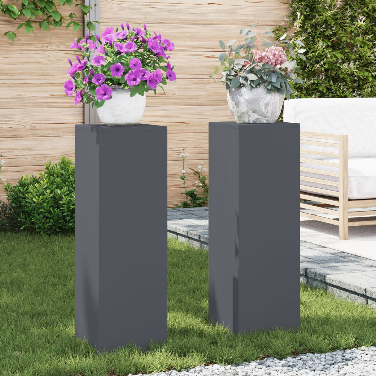 Outdoor Plant Stands Pillar 2 Pcs 24X24X35 Cm Steel