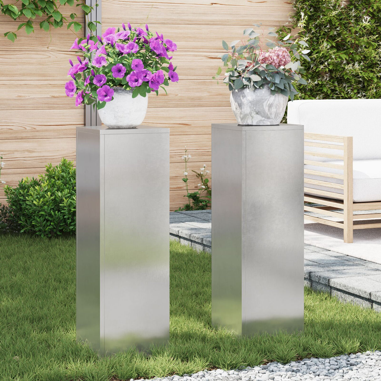 Outdoor Plant Stands Pillar 2 Pcs 24X24X35 Cm Steel