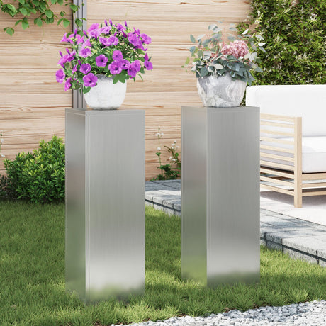Outdoor Plant Stands Pillar 2 Pcs 24X24X35 Cm Steel