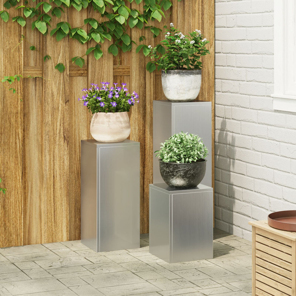 Outdoor Plant Stands Pillar 2 Pcs 24X24X35 Cm Steel