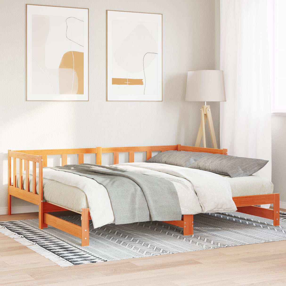 Day Bed With Trundle Wax Brown 180X200 Cm Solid Wood Pine