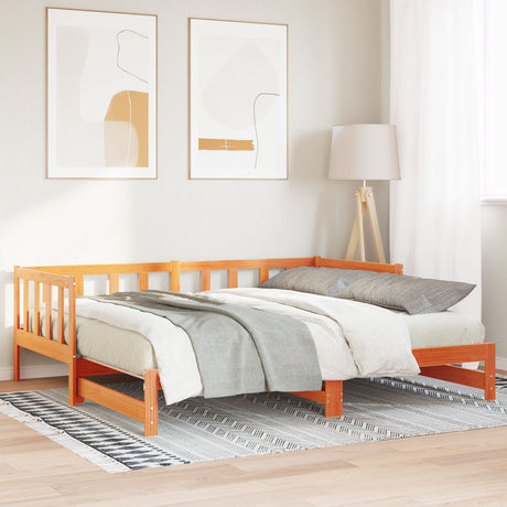 Day Bed With Trundle Wax Brown 180X200 Cm Solid Wood Pine
