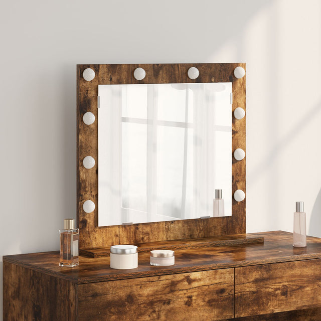 Vanity Mirror With Led Lights Smoked Oak 60X55X18 Cm
