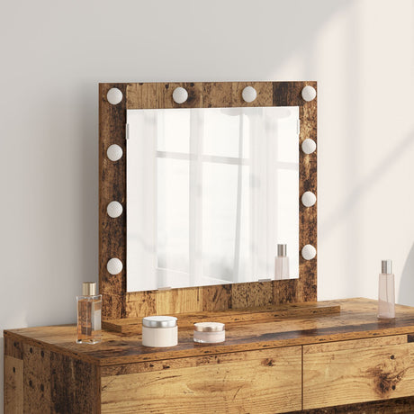 Vanity Mirror With Led Lights Old Wood 60X55X18 Cm