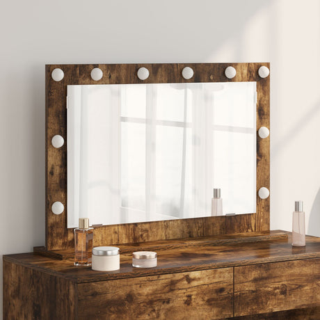 Vanity Mirror Smoked Oak Wood And Glass 80 X 55 X 18 Cm Mirror