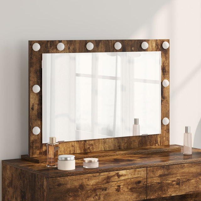 Vanity Mirror Smoked Oak Wood And Glass 80 X 55 X 18 Cm Mirror