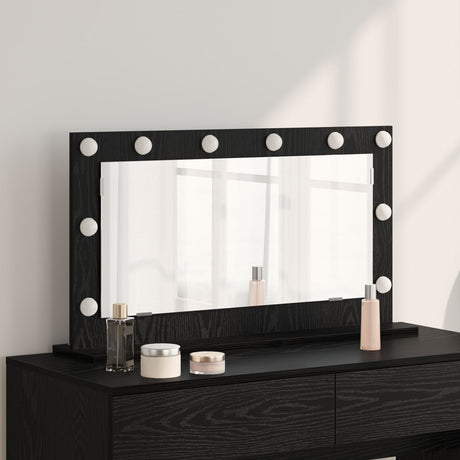 Vanity Mirror With Led Lights Black Oak 80X45X18 Cm