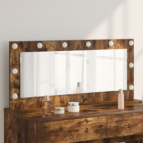 Vanity Mirror With Led Lights Smoked Oak 100X45X18 Cm