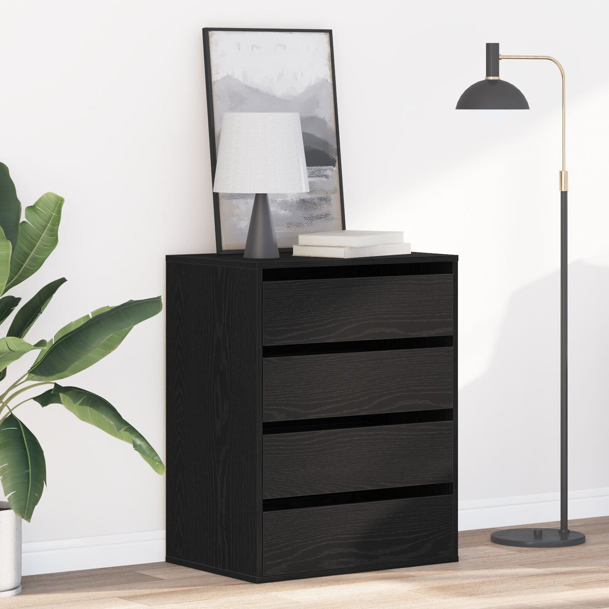 Chest Of Drawers Black Oak 60X41X76 Cm Engineered Wood