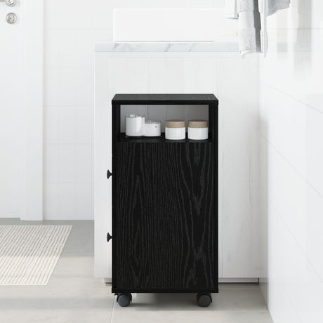 Narrow Bathroom Cabinet With Wheels Black Oak Engineered Wood