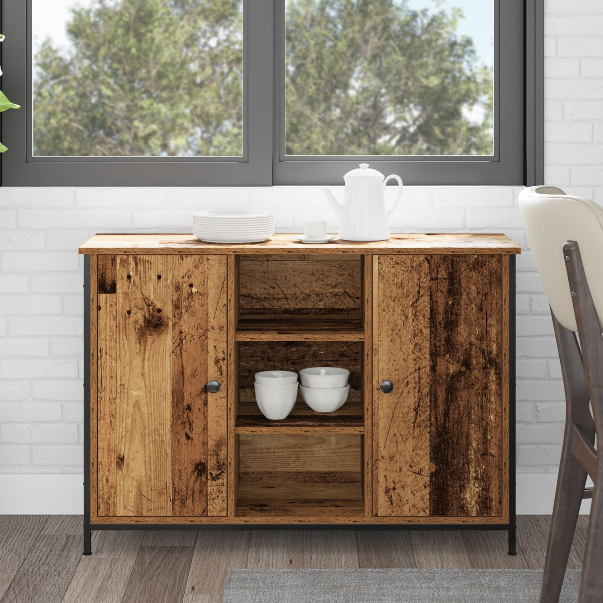 Sideboard Old Wood 100X35X70 Cm Engineered Wood And Steel