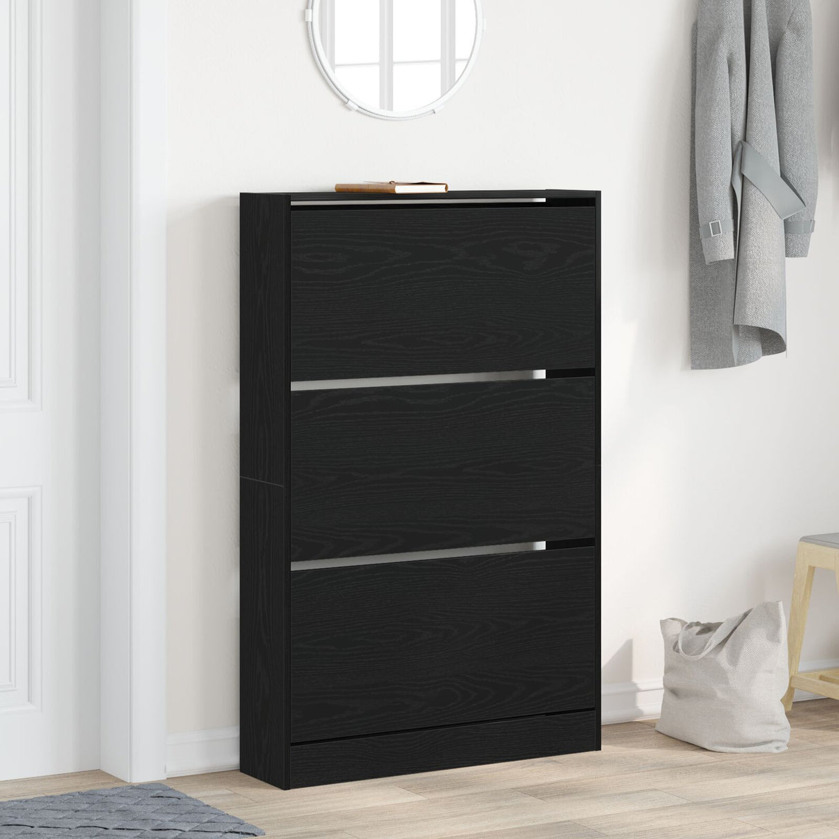 Shoe Cabinet Black Oak 80X21X125,5 Cm Engineered Wood