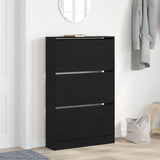 Shoe Cabinet Black Oak 80X21X125,5 Cm Engineered Wood