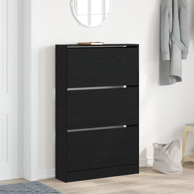 Shoe Cabinet Black Oak 80X21X125,5 Cm Engineered Wood