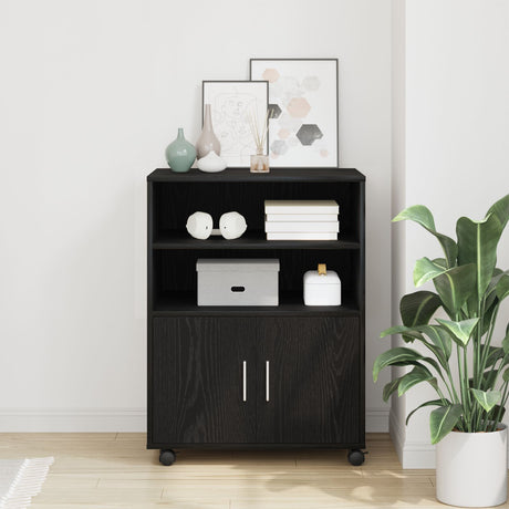 Rolling Cabinet Black Oak 60X48X81 Cm Engineered Wood