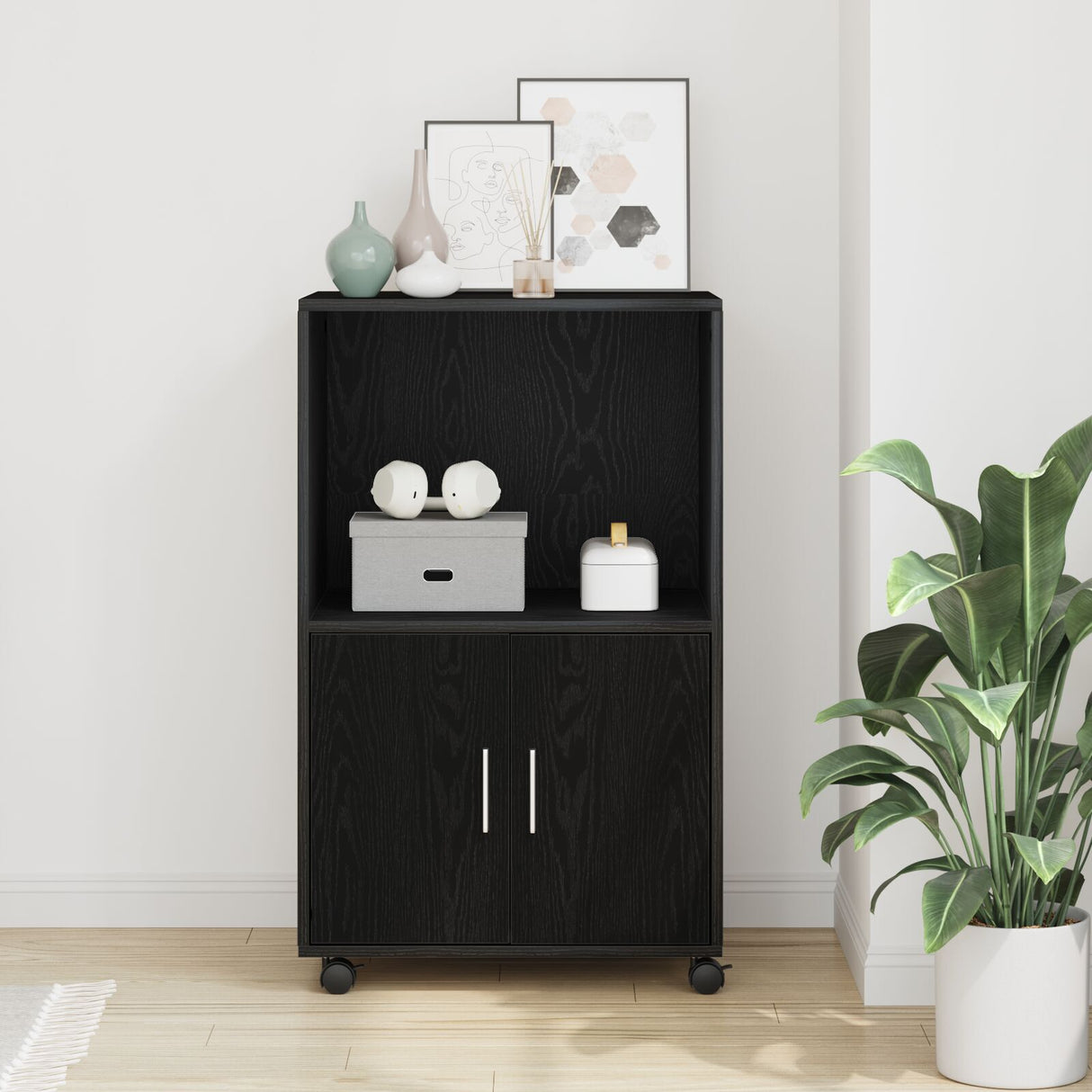 Rolling Cabinet Black Oak 55X40X91 Cm Engineered Wood