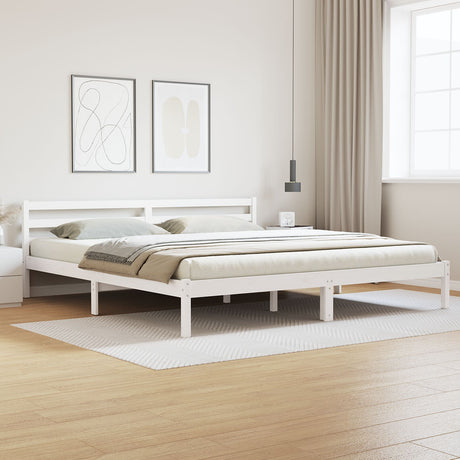 Bed Frame With Headboard White 200X220 Cm Solid Wood Pine