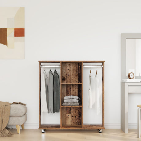Wardrobe With Wheels Old Wood 102X38X110 Cm Engineered Wood