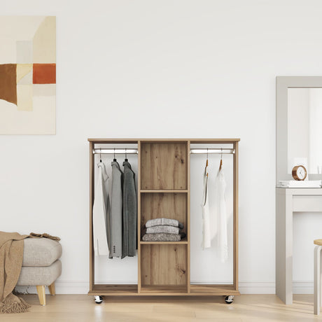 Wardrobe With Wheels Artisan Oak 102X38X110 Cm Engineered Wood