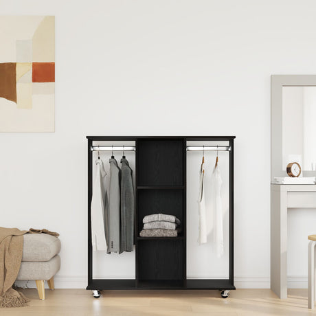 Wardrobe With Wheels Black Oak 102X38X110 Cm Engineered Wood