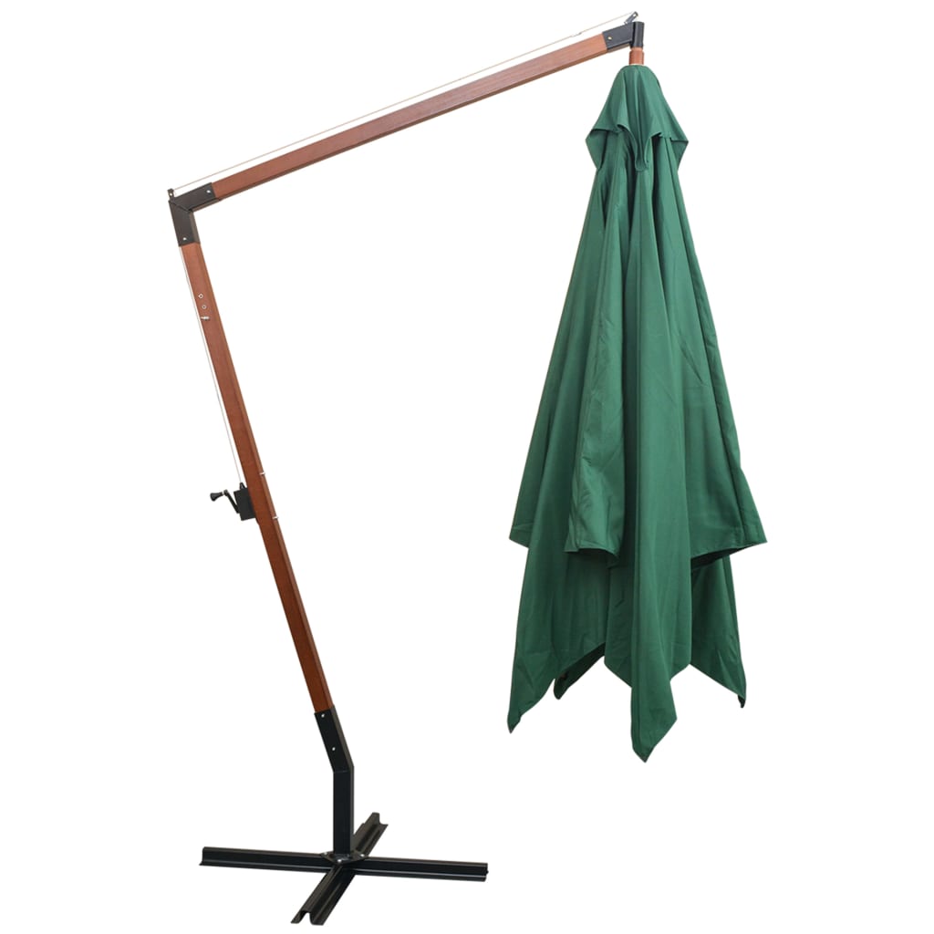 Hanging Garden Parasol 300x300 cm Wooden Pole Green