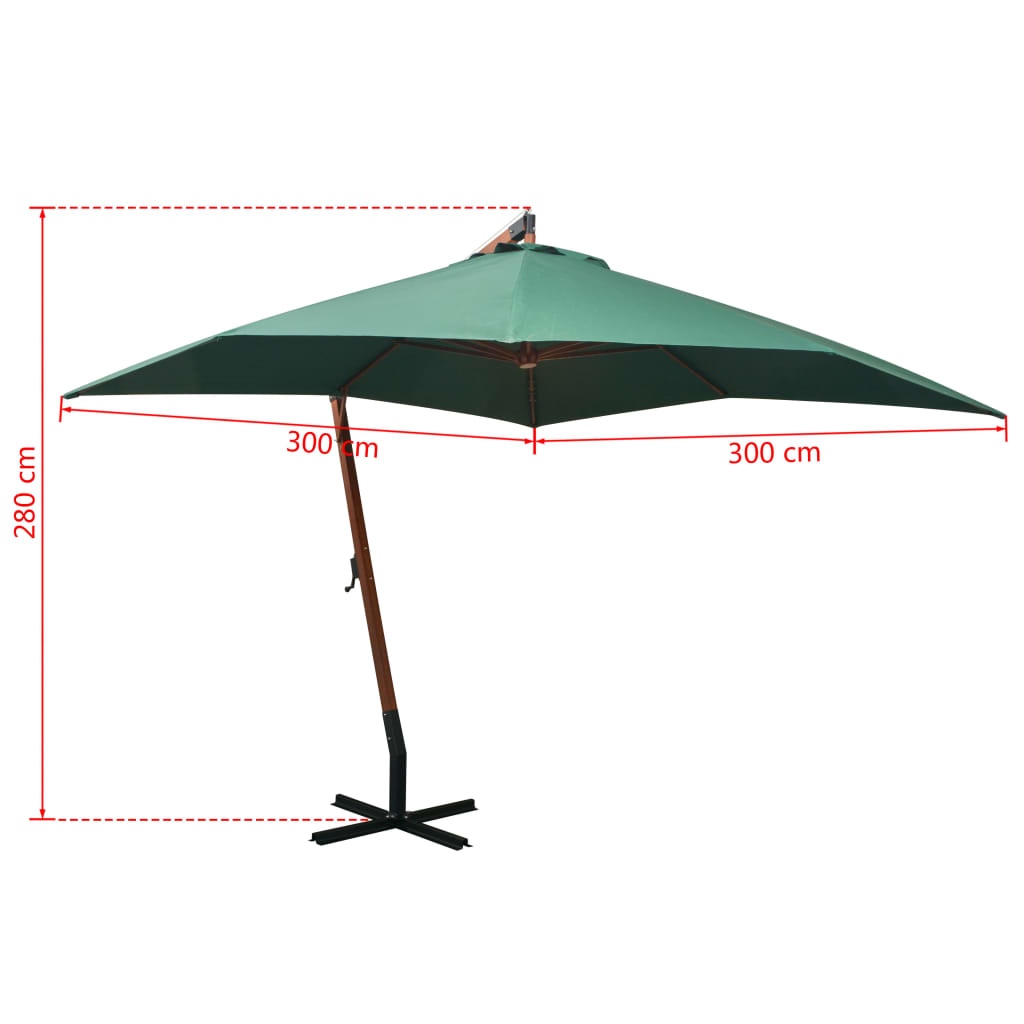 Hanging Garden Parasol 300x300 cm Wooden Pole Green