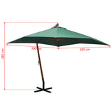 Hanging Garden Parasol 300x300 cm Wooden Pole Green