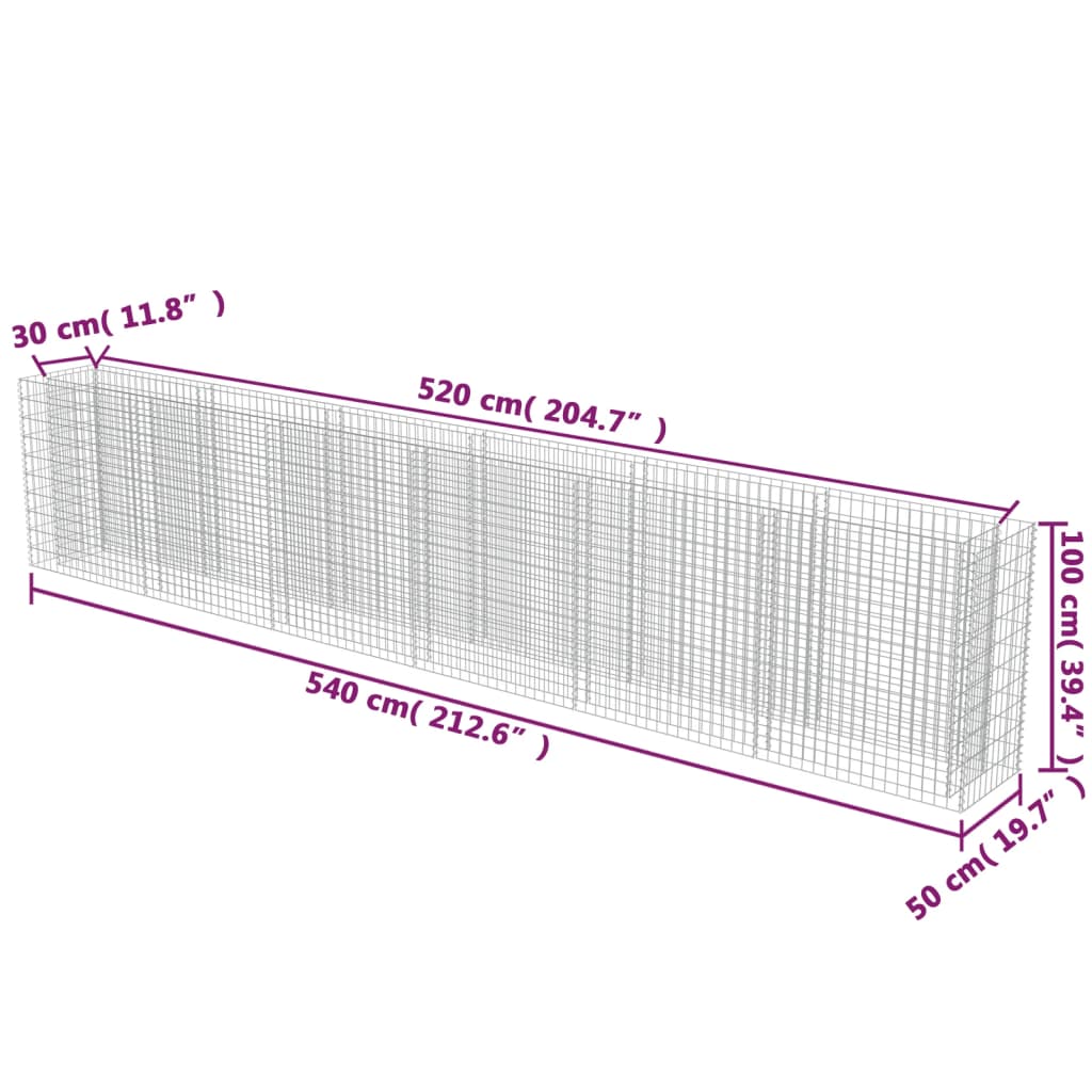 Gabion Raised Bed Galvanised Steel 540x50x100 cm