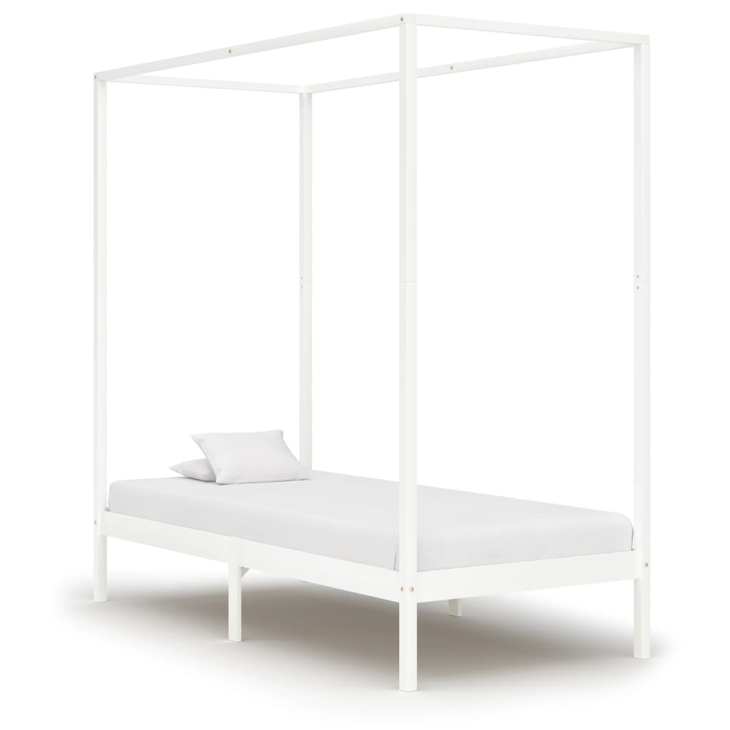 Canopy Bed Frame without Mattress White Solid Wood 100x200 cm